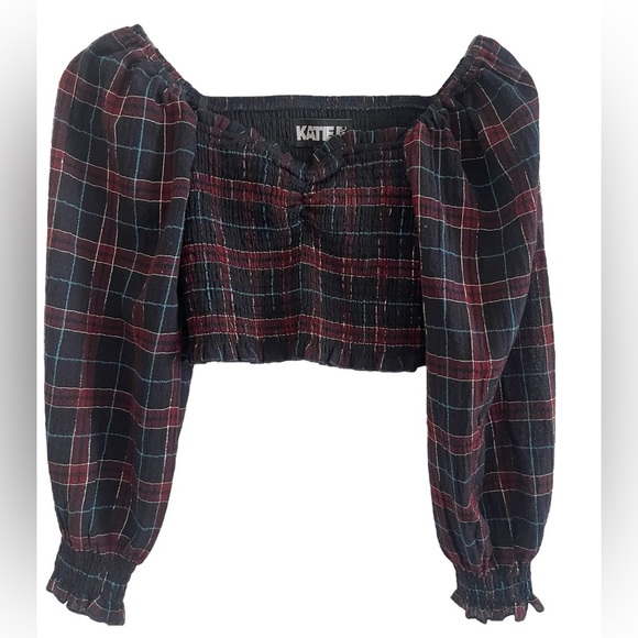 Katie J NYC Girls Chloe Puff Sleeve Smocked Cropped Top Size Medium - Picture 14 of 14